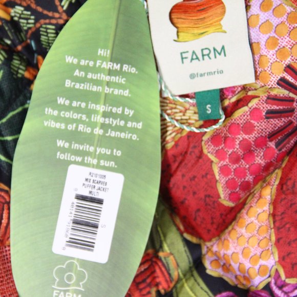 Farm Rio Puffer Jacket NEW Women Colorful Mix Scarves Coat Small Quilted - Picture 8 of 10